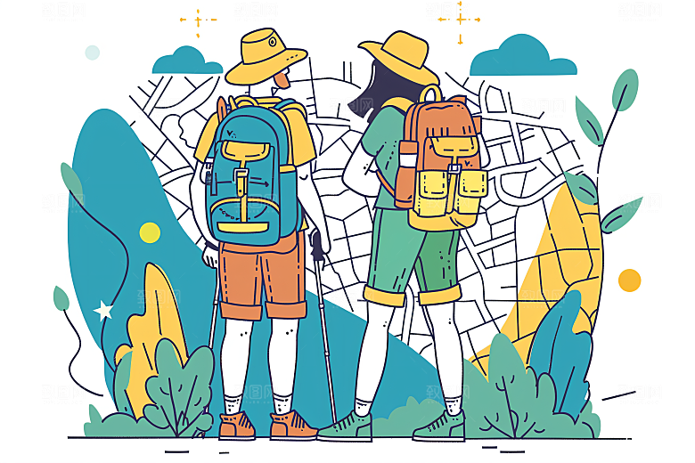 扁平风旅游彩色露营插画