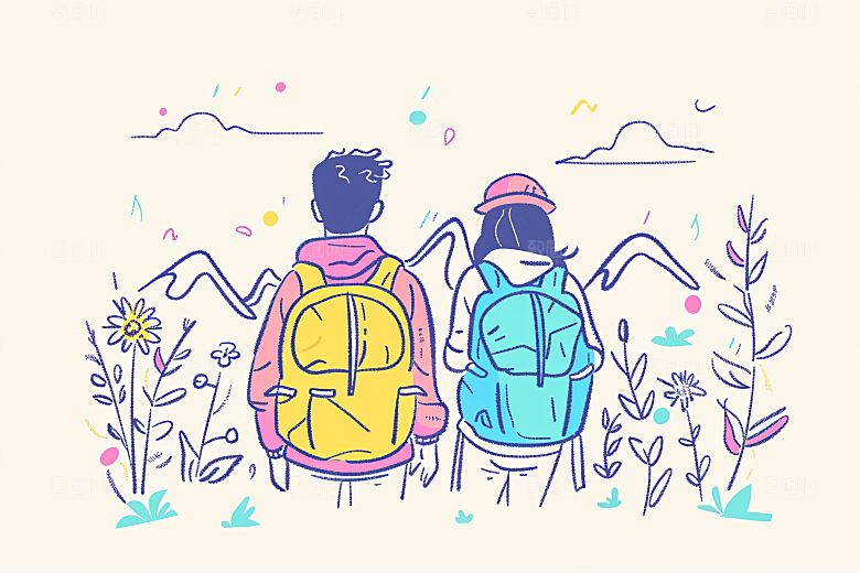 扁平风旅游自然自由行插画
