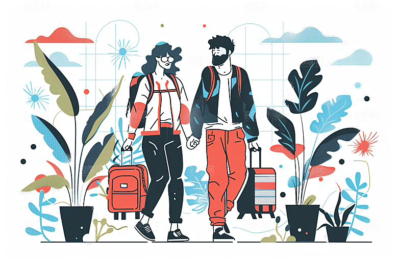 扁平风旅游旅行手绘插画