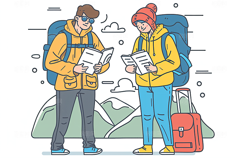 扁平风旅游彩色户外插画