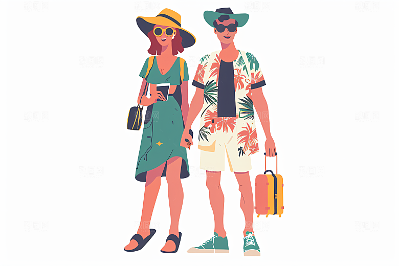 扁平风旅游休闲清新插画