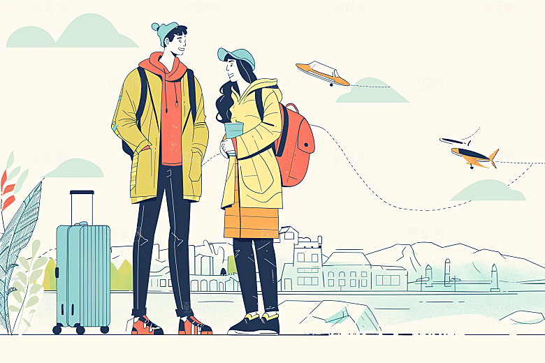 扁平风旅游山野自然插画