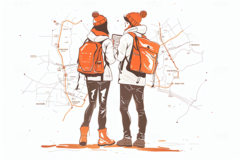 扁平风旅游彩色清新插画