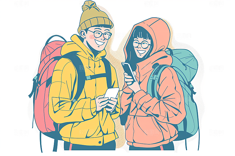 扁平风旅游氛围感露营插画