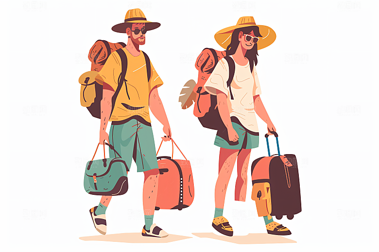 扁平风旅游露营氛围感插画