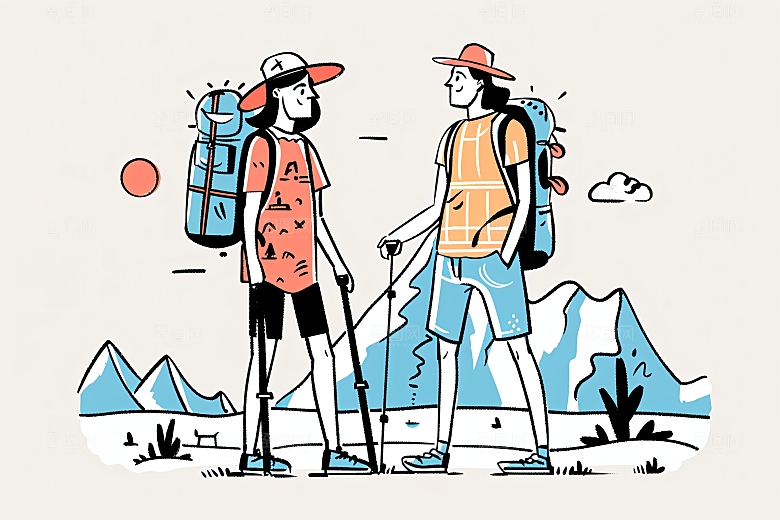 扁平风旅游休闲徒步插画