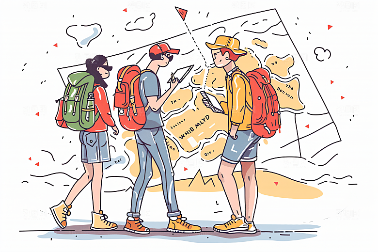 扁平风旅游彩色户外插画