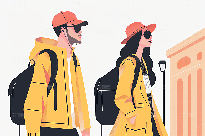 扁平风旅游户外休闲插画