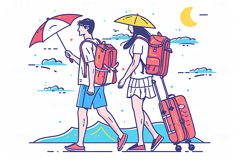 扁平风旅游户外清新插画