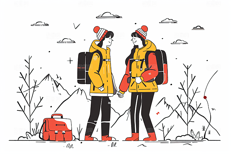 扁平风旅游自由行旅行插画