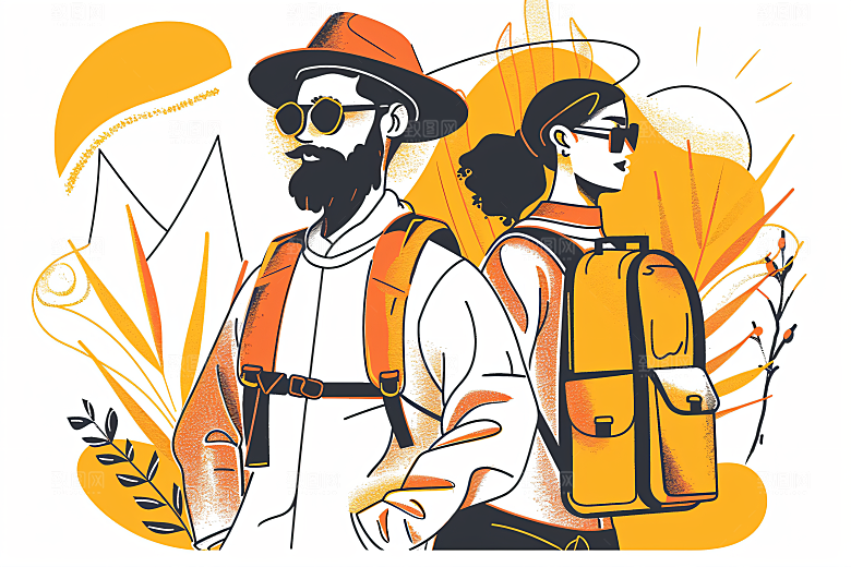 扁平风旅游旅行休闲插画