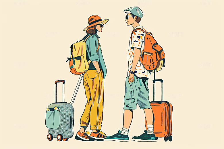 扁平风旅游旅行手绘插画