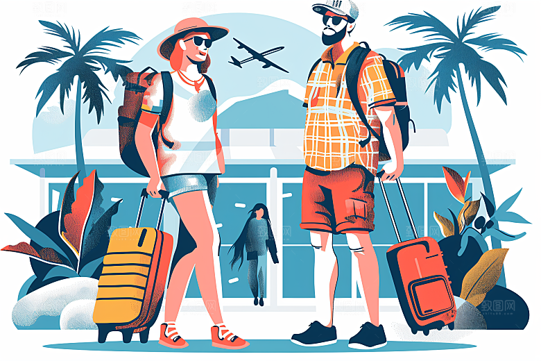 扁平风旅游山野清新插画