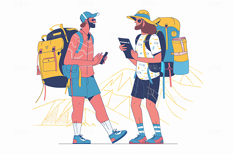 扁平风旅游露营休闲插画