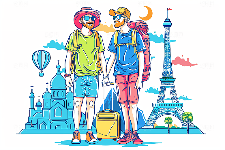 扁平风旅游踏青自由行插画