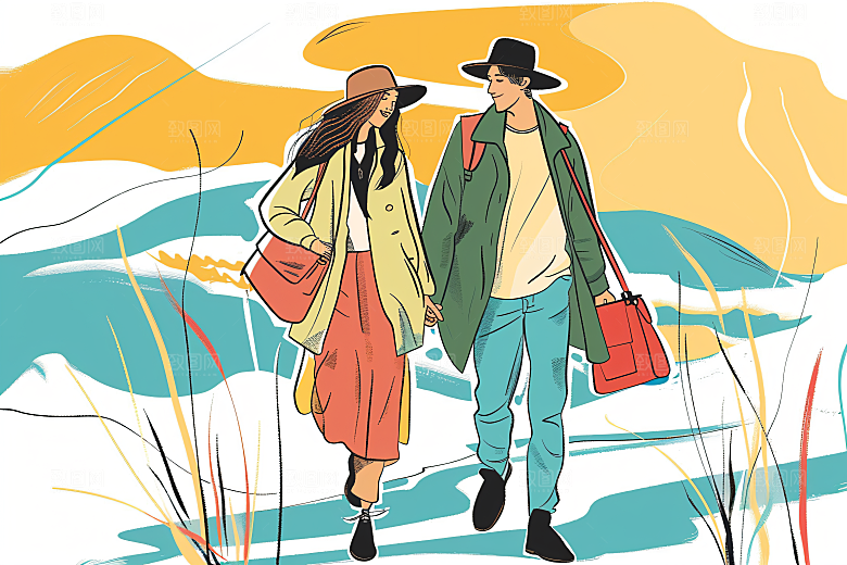 扁平风旅游户外简约插画