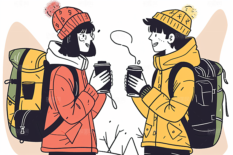 扁平风旅游露营自由行插画