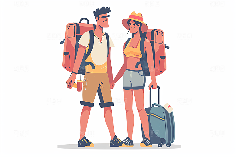 扁平风旅游旅行清新插画