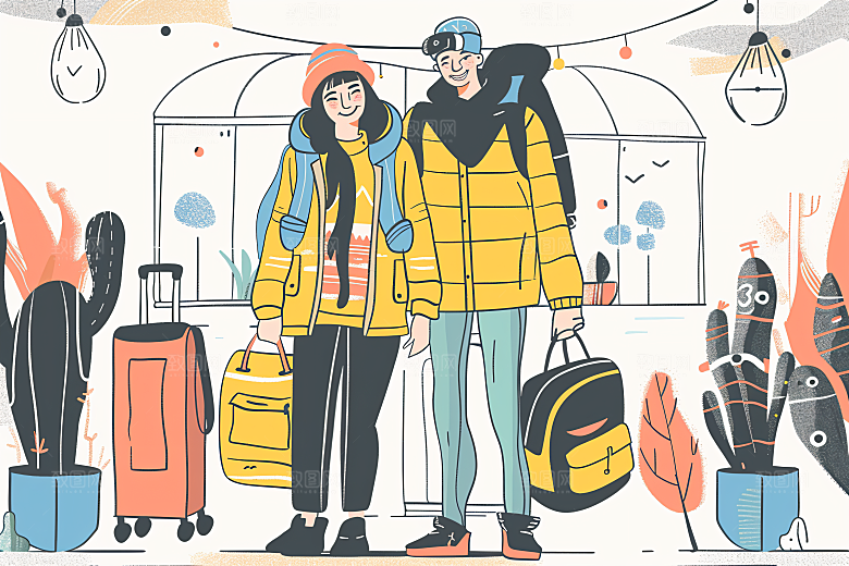扁平风旅游自然露营插画