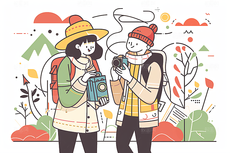扁平风旅游踏青户外插画
