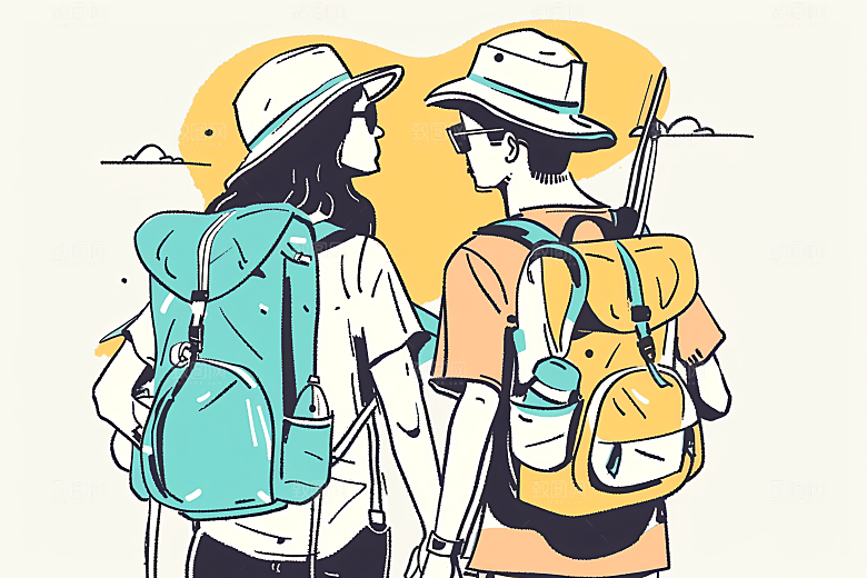 扁平风旅游氛围感彩色插画
