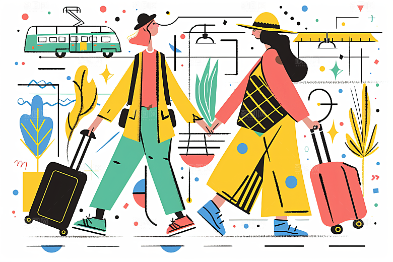 扁平风旅游高清氛围感插画