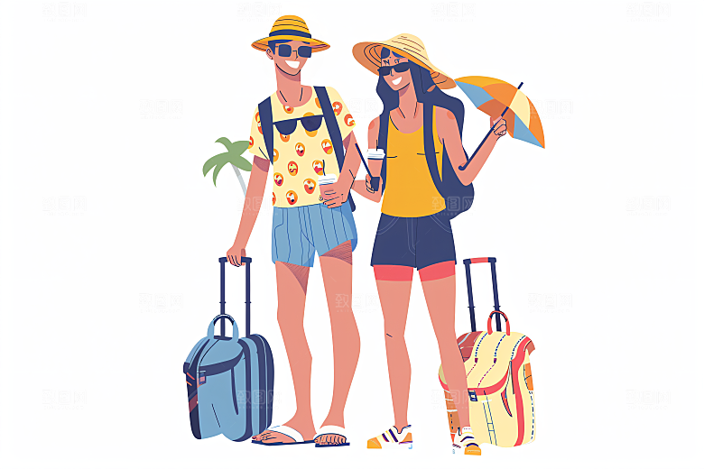 扁平风旅游彩色旅行插画
