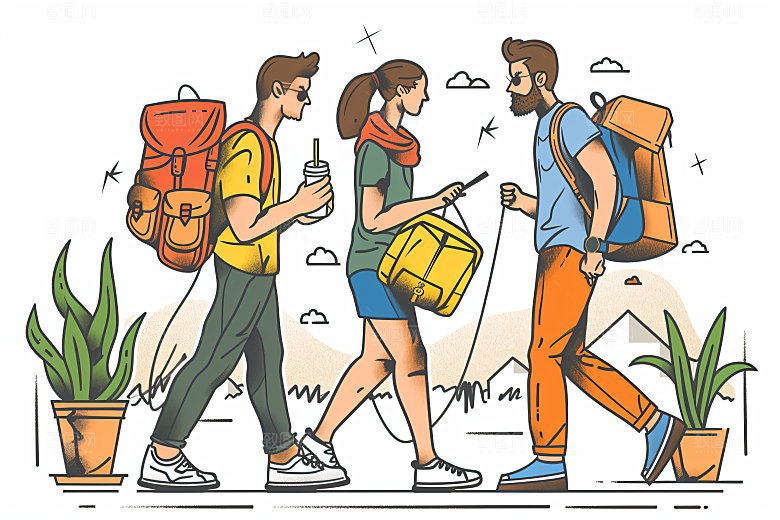 扁平风旅游自然清新插画