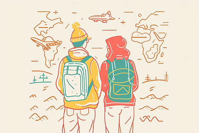 扁平风旅游简约露营插画