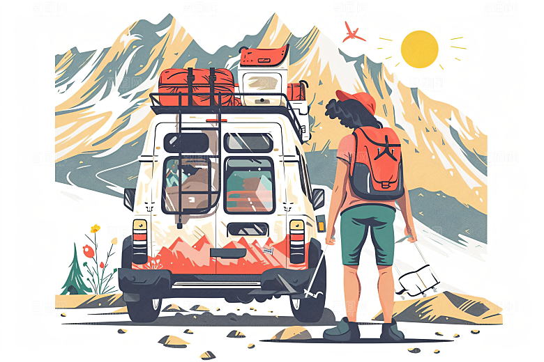扁平风旅游旅行自然插画