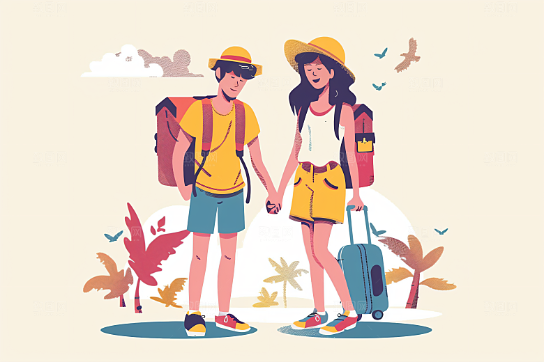 扁平风旅游山野休闲插画