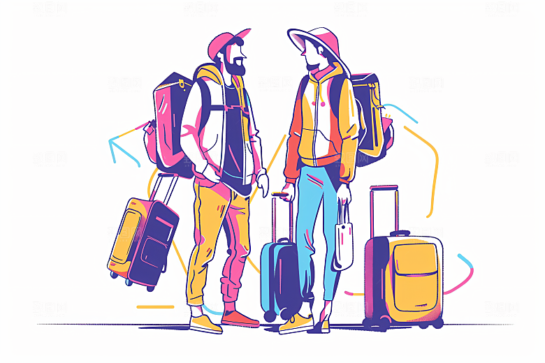 扁平风旅游清新旅行插画