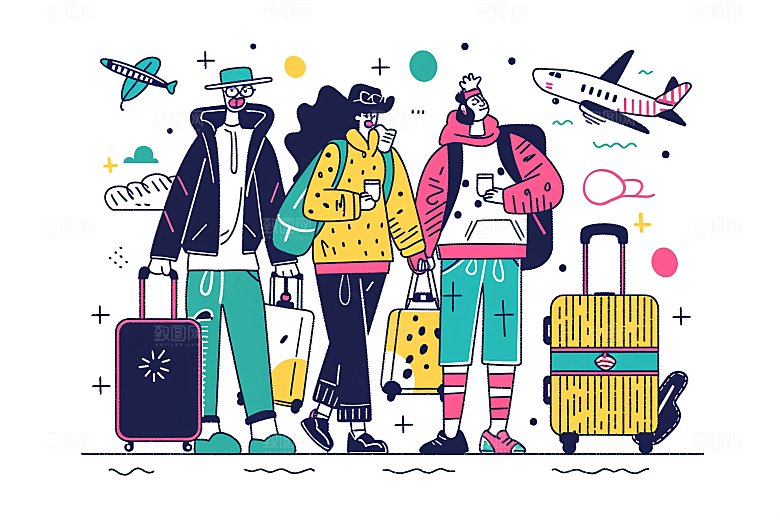 扁平风旅游氛围感自然插画