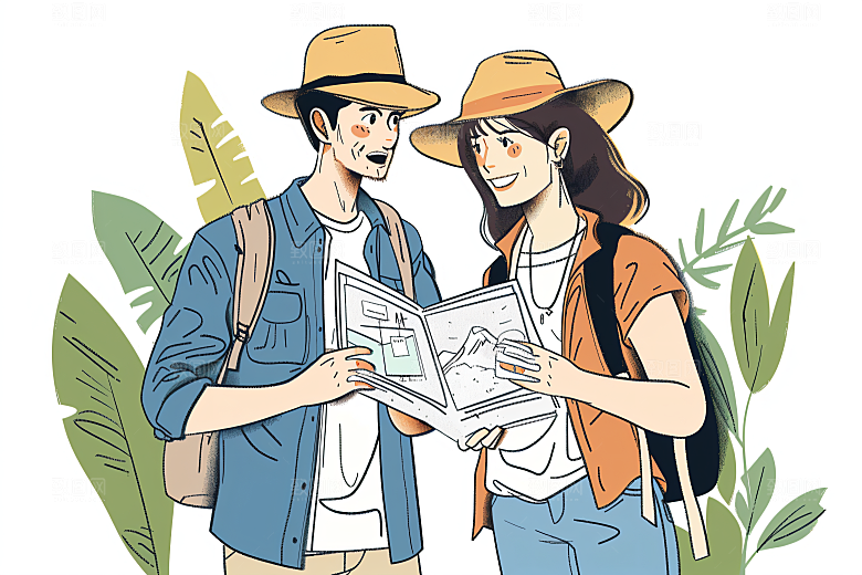 扁平风旅游踏青氛围感插画