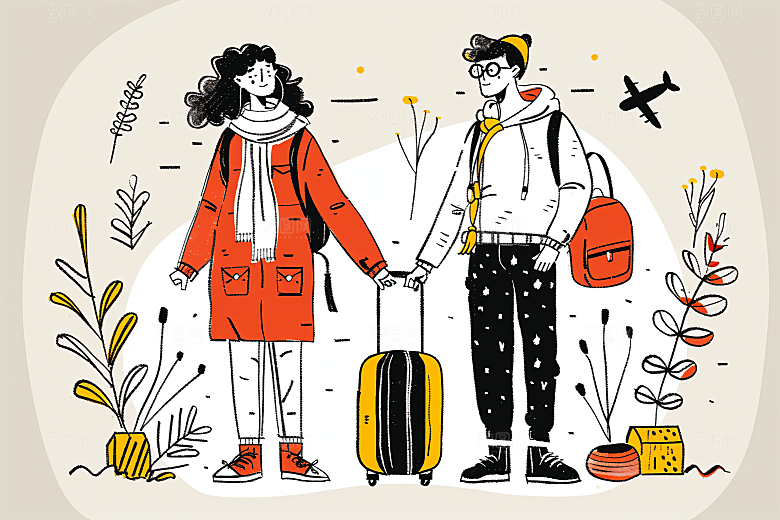 扁平风旅游户外氛围感插画