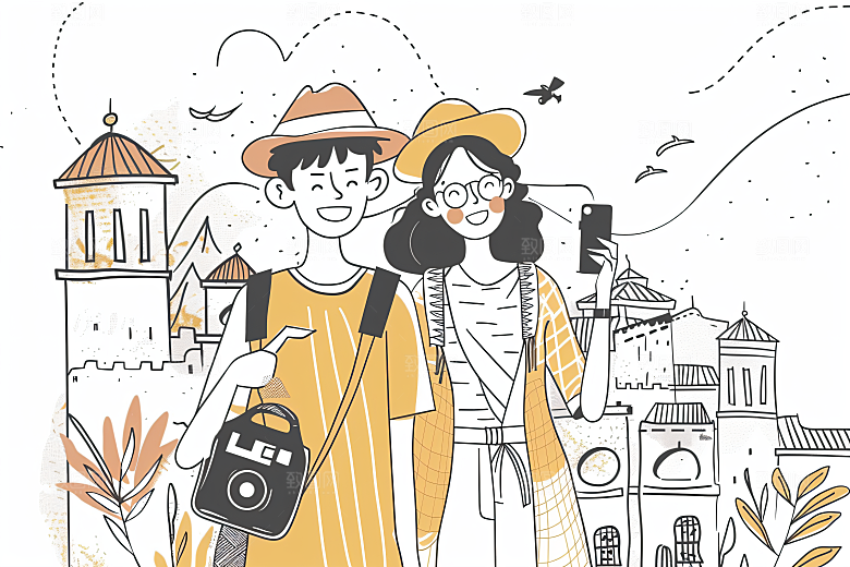 扁平风旅游自然氛围感插画