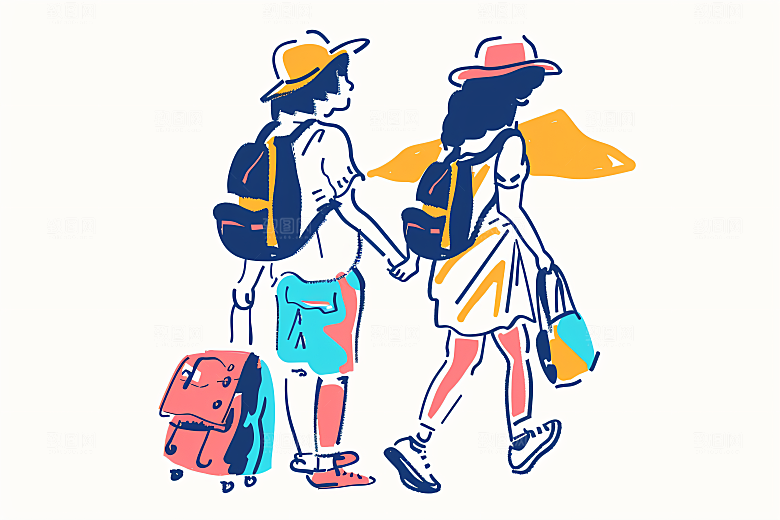 扁平风旅游氛围感旅行插画