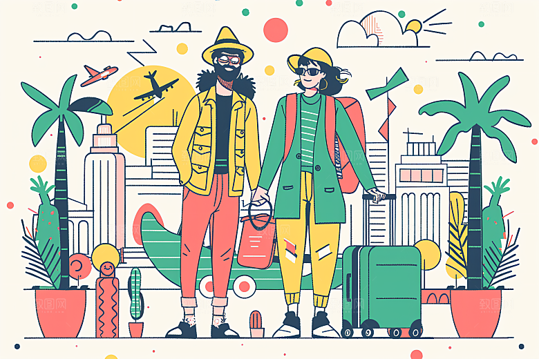 扁平风旅游自然旅行插画