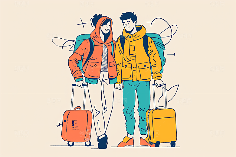 扁平风旅游手绘旅行插画