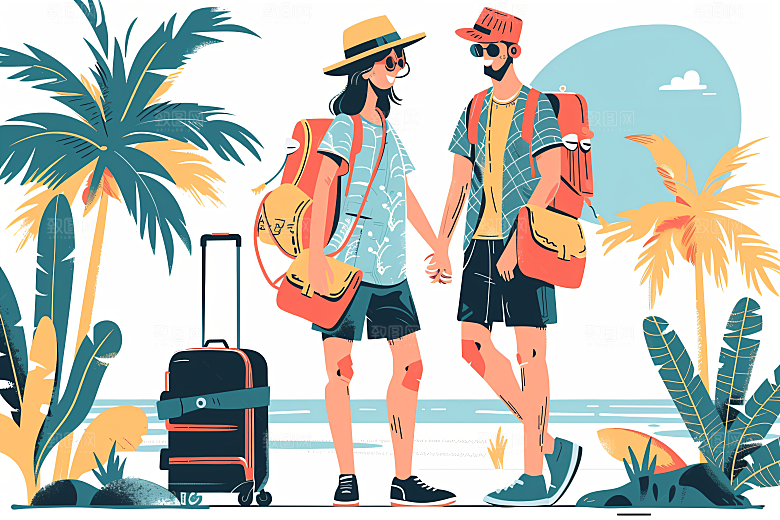扁平风旅游清新户外插画