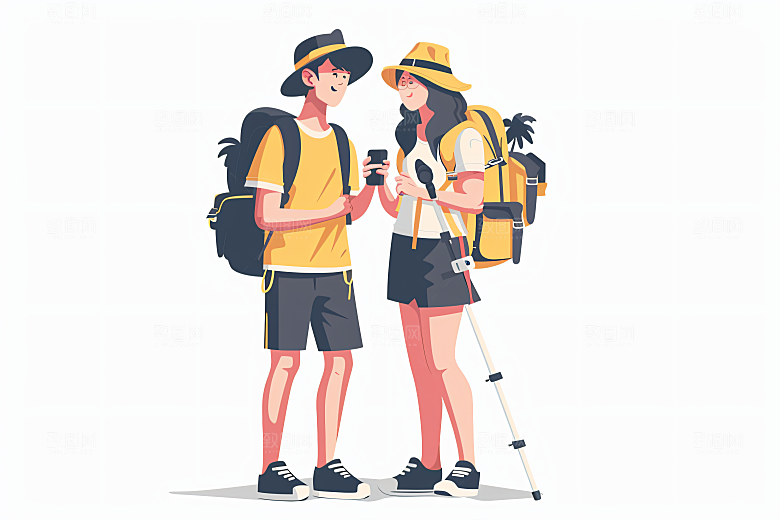 扁平风旅游露营手绘插画