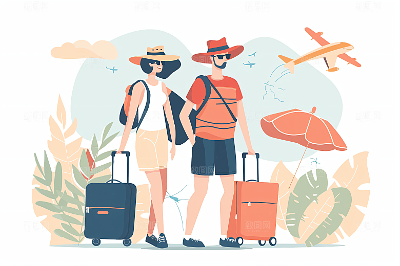 扁平风旅游自然手绘插画