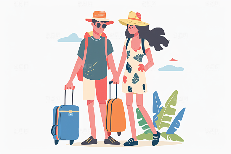 扁平风旅游彩色户外插画