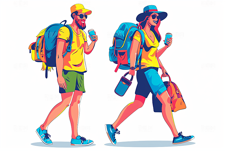 扁平风旅游自由行露营插画