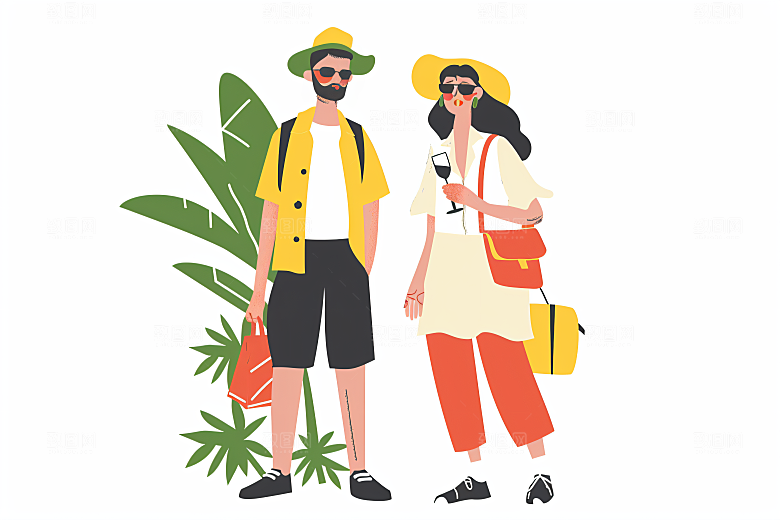 扁平风旅游踏青户外插画