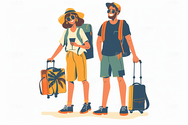 扁平风旅游简约踏青插画
