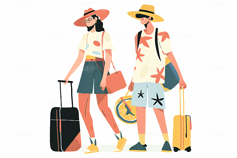 扁平风旅游露营户外插画