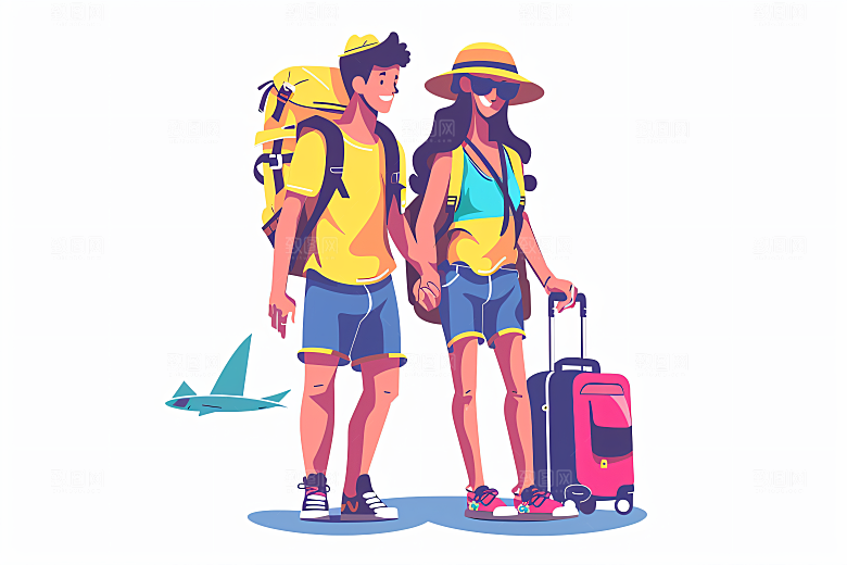扁平风旅游户外氛围感插画