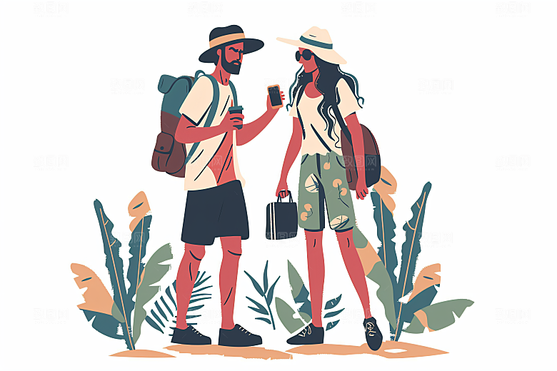 扁平风旅游简约清新插画