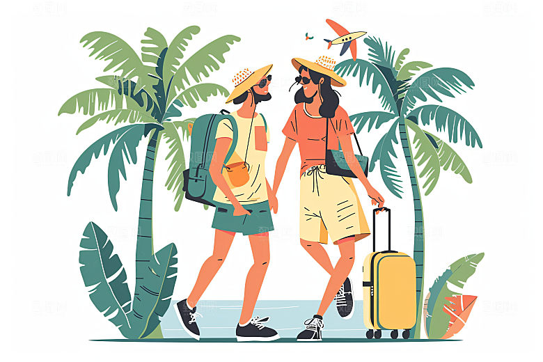 扁平风旅游自然山野插画